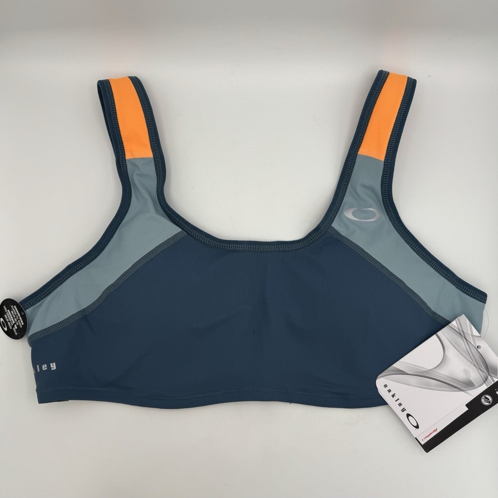 Oakley Women's No Bounce Sports Bra Orange Teal Blue XL 38-40 C/D NWT!
